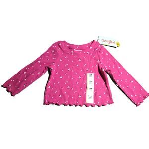 Cat & Jack Infant Girl's Top Warm Pink Floral Scalloped Long Sleeves Size 12M